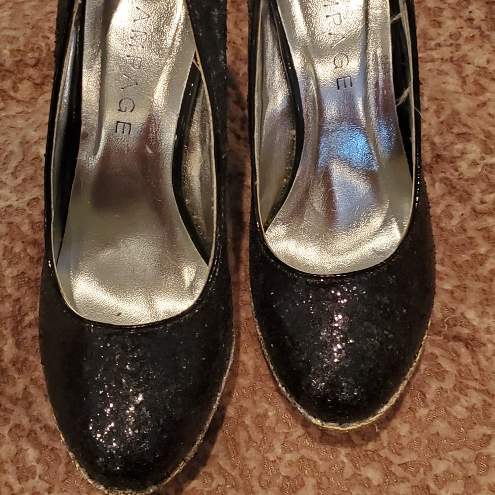 Rampage Platform Heels Black Silver Heels  6.5M